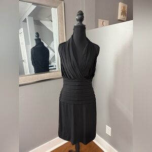 VTG Tadashi Collection Pleated Halter Stretch Black Cocktail Dress Medium.